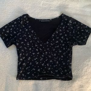 Brandy Melville Navy Blue Amara V-neck Cropped top